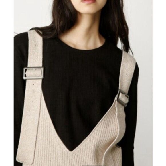 MOUSSY RIB KNIT JUMPER Sweater Overalls Dress Tan Women’s S/M/L Free Size - Picture 2 of 16